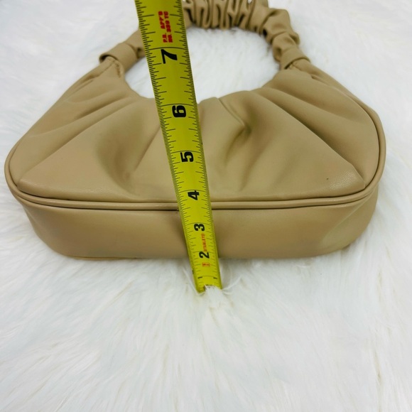 New Minimalist Ruched Bag Tan Khaki Faux Leather Mini Handle bag Purse - Picture 3 of 7